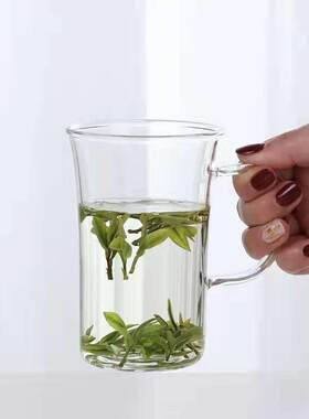 新款直销家用300毫升玻璃杯茶具绿茶杯透明耐高温单层带把手工功