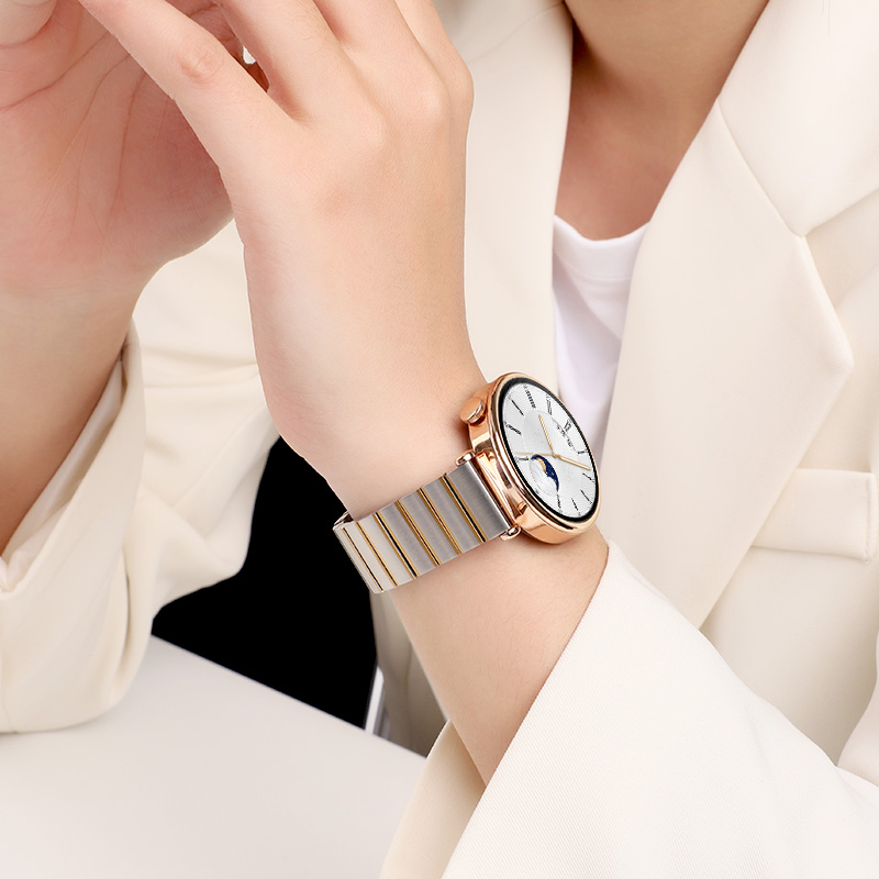 适用于华为gt6手表表带gt5不锈钢金属gt4一珠三株钢替换带gt5pro竹节钢腕带41mm男女高级watch5智能运动配件