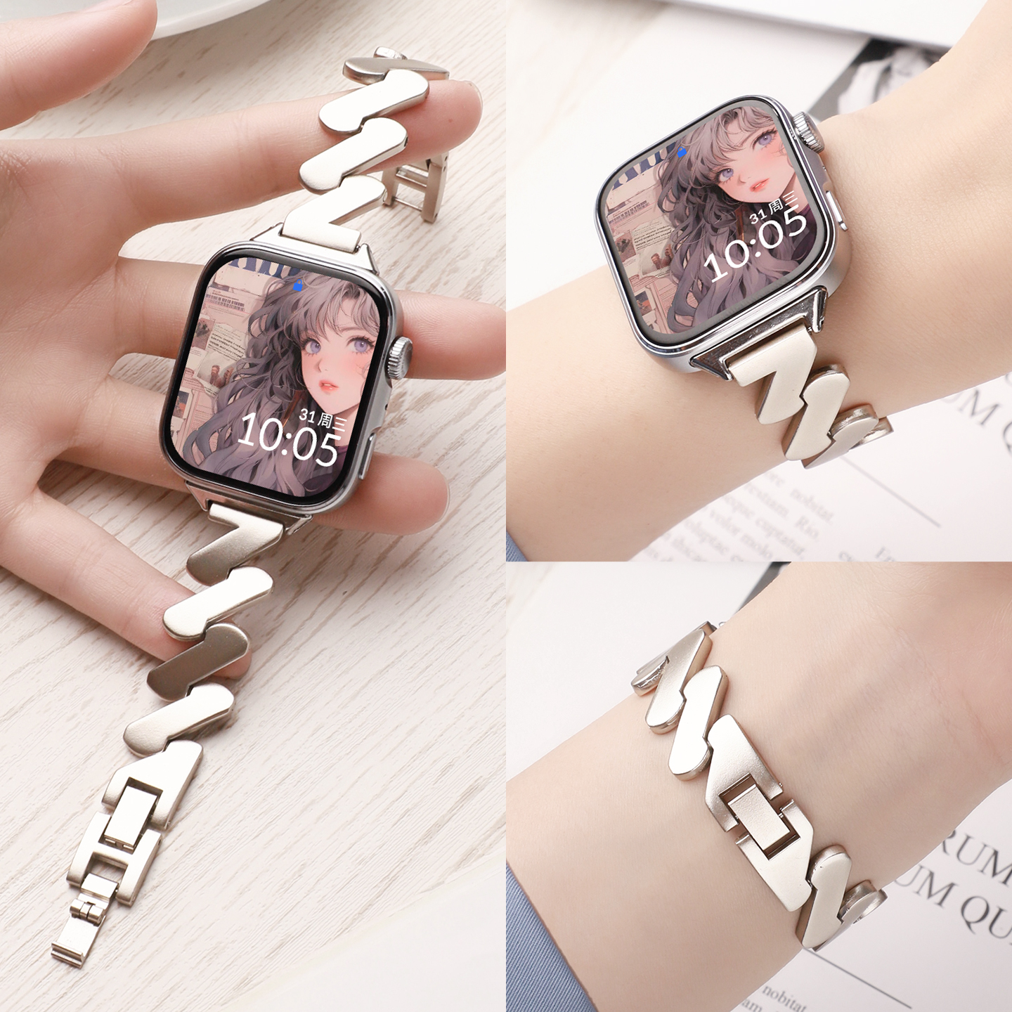 适用于iqoo/vivowatchgt表带波浪纹金属表链IQOOWatchGT新款时尚女生腕带高级感智能运动手表夏天透气ins配件
