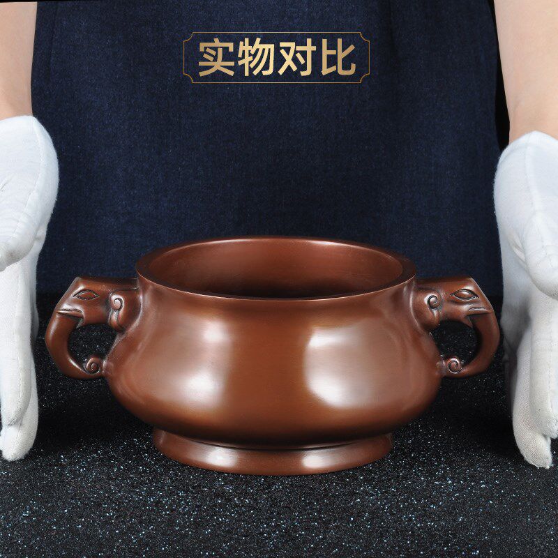 热销紫铜香炉摆件象耳蓝式香炉线香炉插香炉家用寺庙佛堂供奉佛具