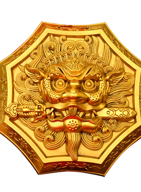 热销纯铜狮咬剑挂件八角狮头兽咬剑挂牌兽头睚眦吞口家居门口阳台