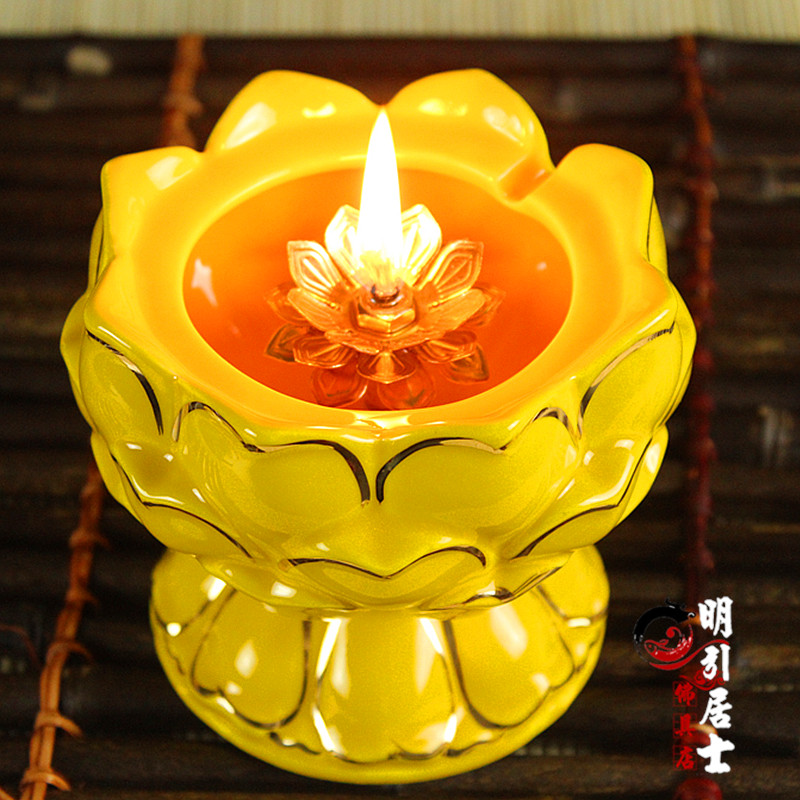 热销描金莲花白酥油灯佛前点灯供灯佛堂长明灯灯座供佛室内家用