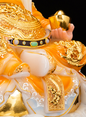 热销汉白玉彩绘元宝财神爷佛像家用聚宝财神 招 财神爷摆件店铺供