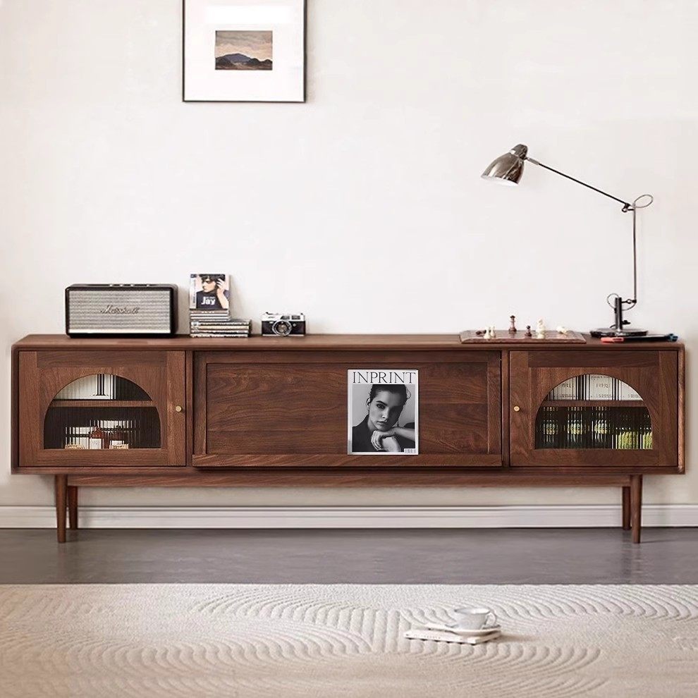 北美黑胡桃木复古电视柜现代简约轻奢全实木电视柜茶几组合客厅家