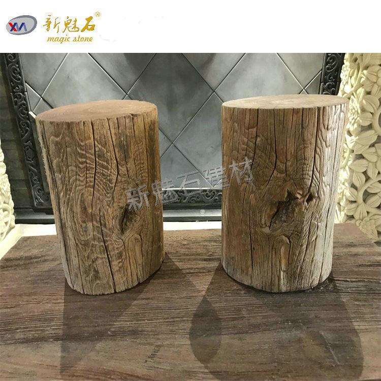 GRC混凝土仿树坐凳水泥雕塑仿木圆墩景区雕塑水泥仿树休闲坐凳
