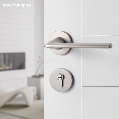 烁盾镍拉丝意式门锁卧室静音房门锁室内磁吸木门锁家用房间分体锁