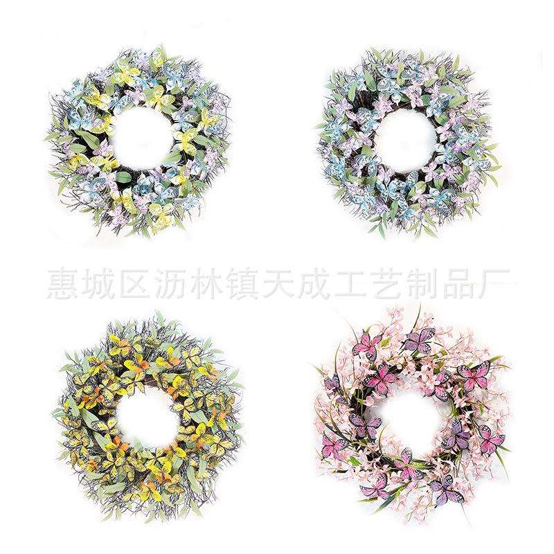 春天仿真蝴蝶花环门饰家居壁挂饰商场橱窗婚礼背景装饰工艺品挂饰