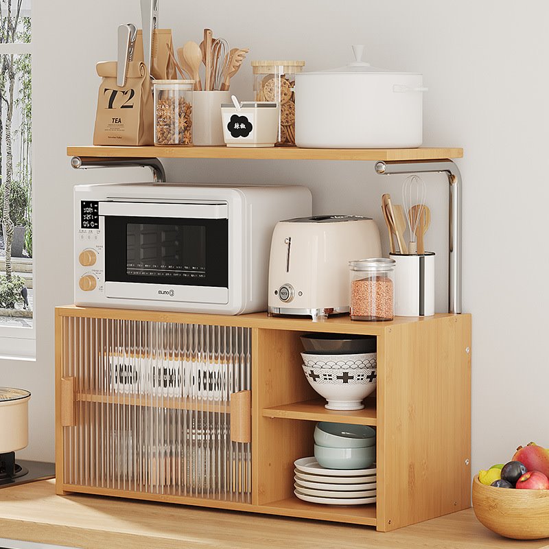 厨房置物架桌面多功能收纳架家用防尘多层调料碗盘微波炉架小碗柜