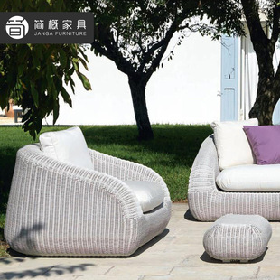 户外别墅庭院沙发家具酒店民宿度假村花园藤编沙发单人位沙发茶几