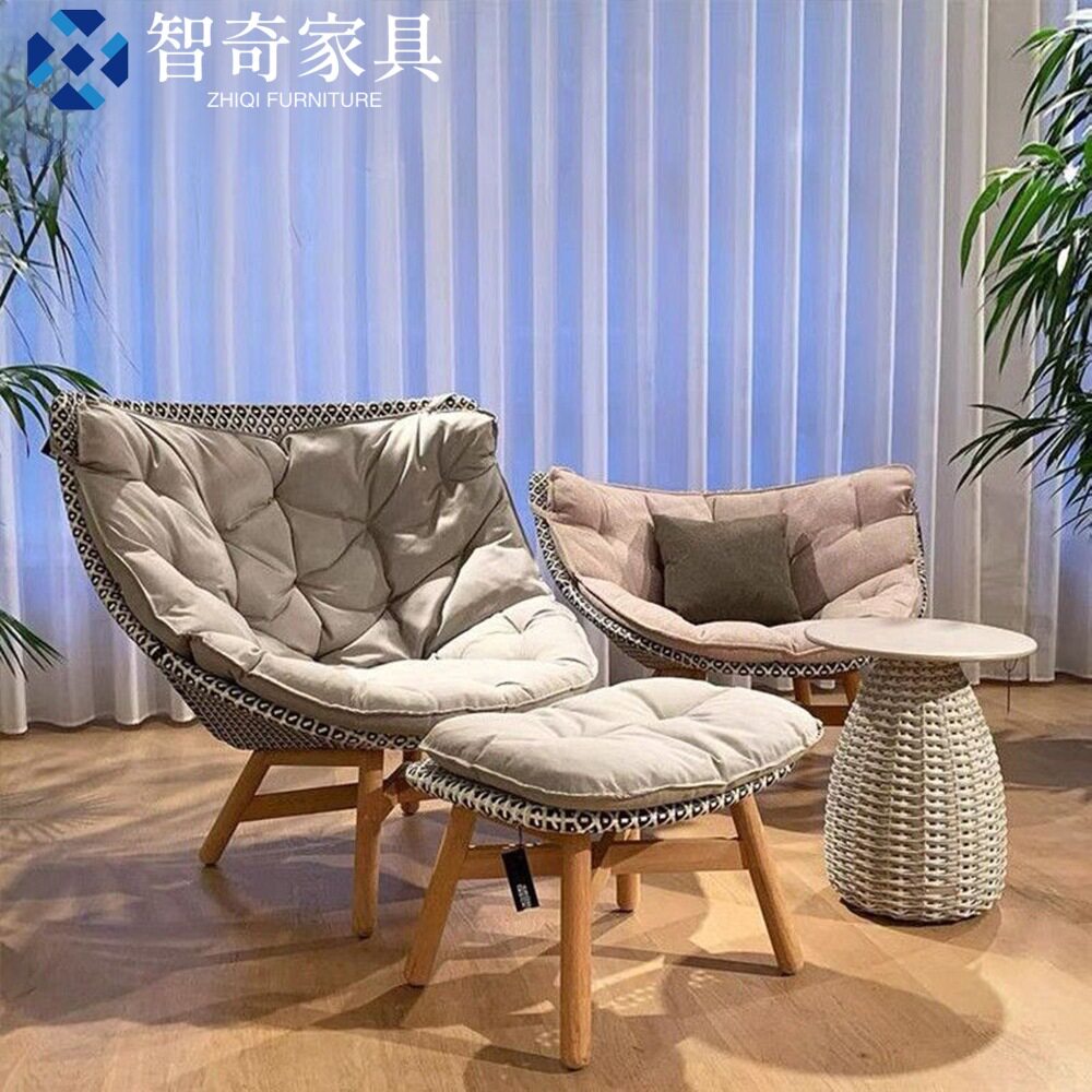 户外柚木沙发庭院休闲露天阳台藤编家具单人摇椅柚木藤椅懒人沙发