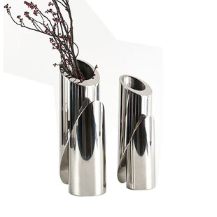 轻奢现代不锈钢花瓶样板间售楼处家居客厅茶几桌面花器装 饰品摆设