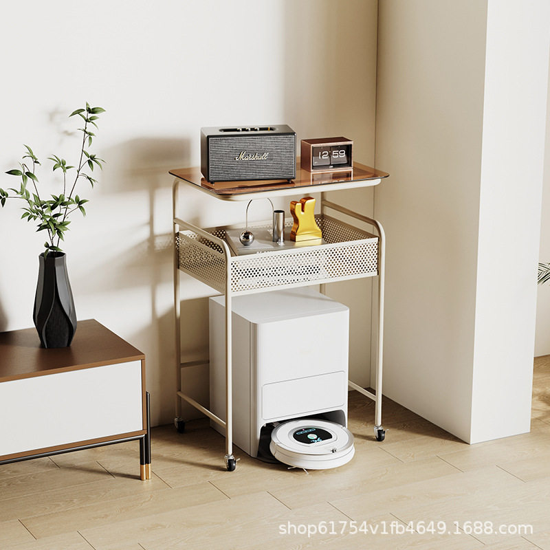 可移动扫地机器人置物架落地客厅玻璃网红简约打印机铁艺收纳架子