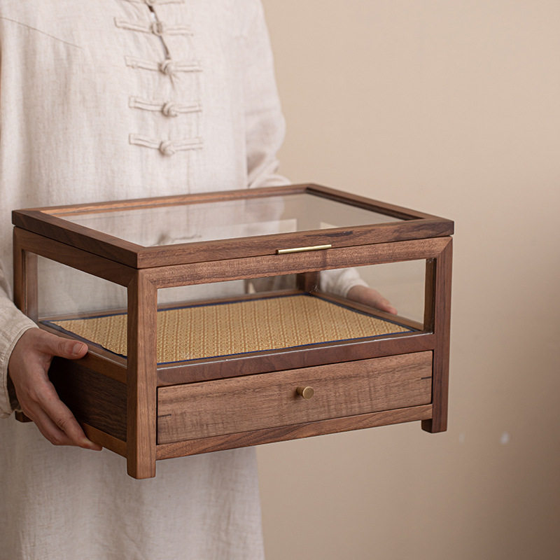 黑胡桃木茶具展示盒防尘茶杯五面透明玻璃收纳茶室桌面实木收纳柜,电子元器件市场,电线扎带/束线带,淘宝优惠券,粉丝福利购,淘宝优惠卷