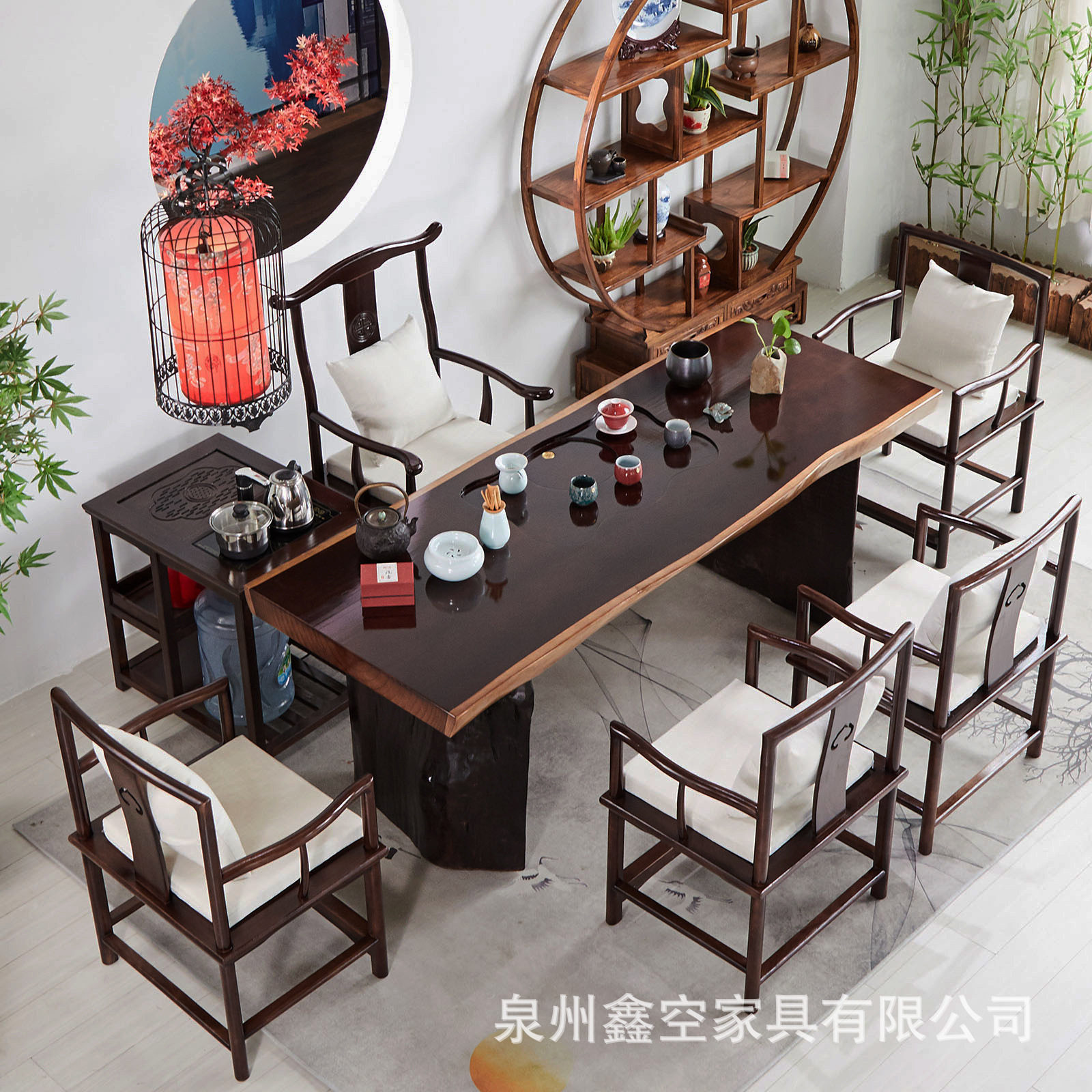 新中式全实木不规则茶桌 家用客厅复古功夫泡茶桌椅组合会议茶台