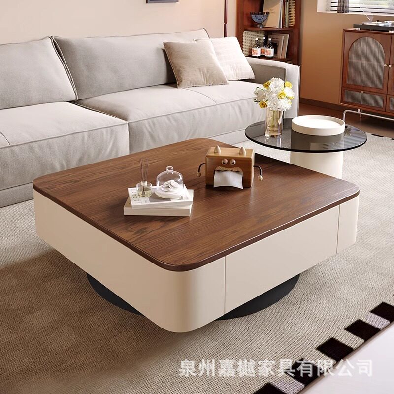 中式复古实木茶几客厅家用小户型中古风胡桃木色实木方形茶几组合