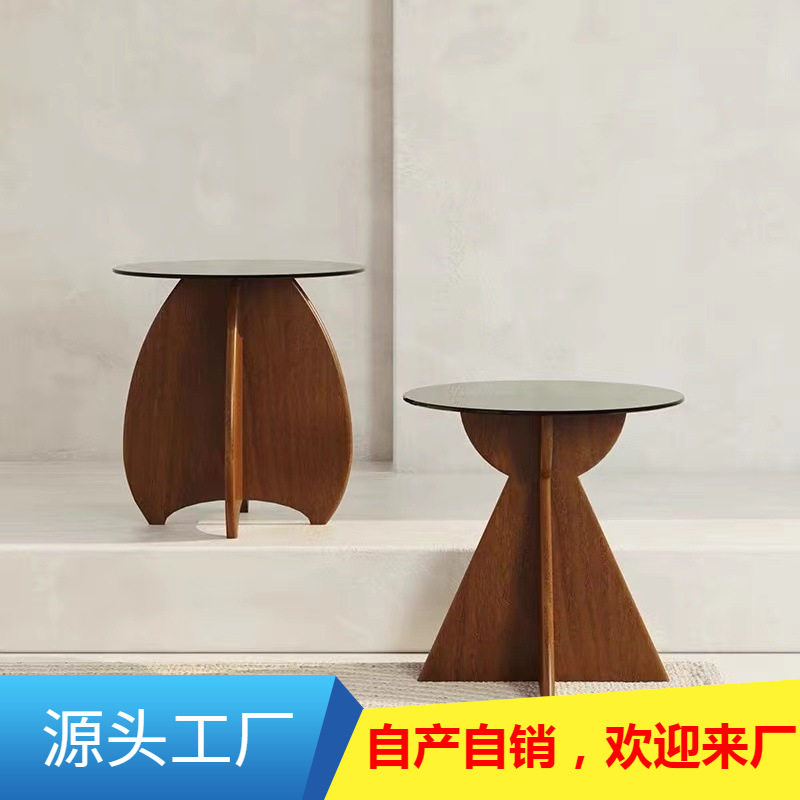 loft轻奢边几现代简约小茶几钢化玻璃实木圆桌边柜客厅沙发角几桌