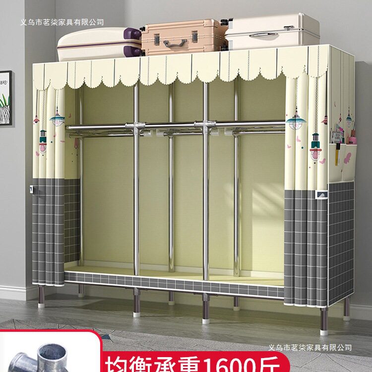 衣柜家用卧室简易布衣柜现代简约出租房用钢管加粗加固组装收纳柜