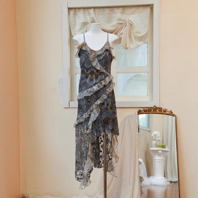 法式手工扎染连衣裙女度假风吊带长裙云南旅游穿搭女装厂家