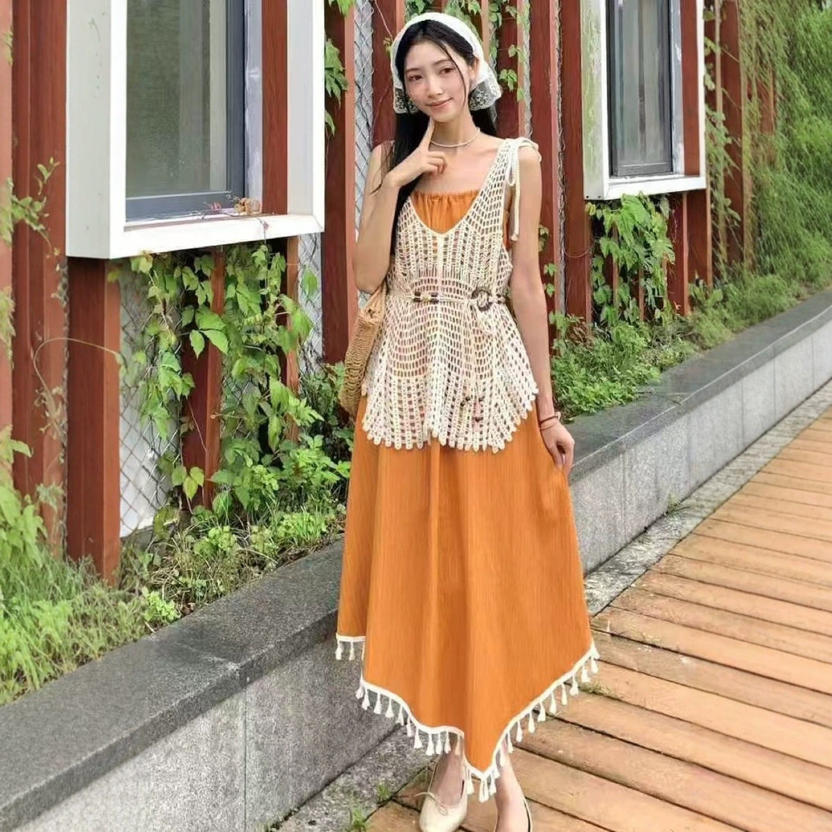 2025夏季新款韩版V领慵懒风镂空设计感针织防晒罩衫连衣裙两件套,女装/女士精品,休闲运动套装,淘宝优惠券,粉丝福利购,淘宝优惠卷
