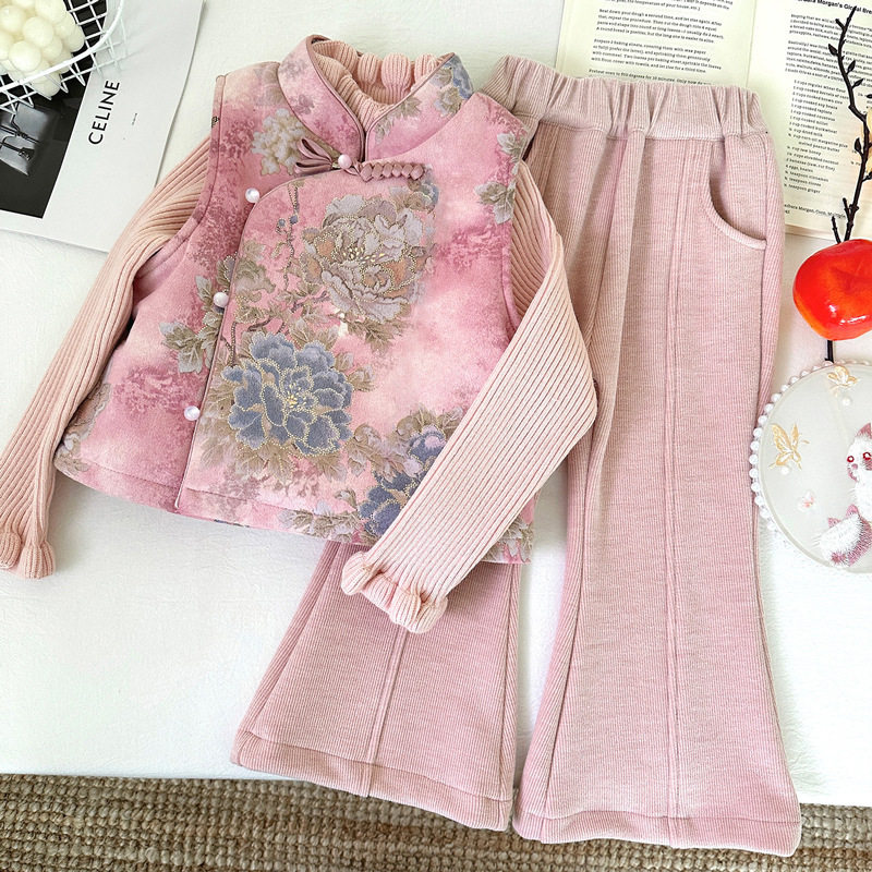 女童新中式加绒马甲套装2025新款拜年服加厚国风上衣阔腿裤两件套,童装/婴儿装/亲子装,儿童运动套装,淘宝优惠券,粉丝福利购,淘宝优惠卷