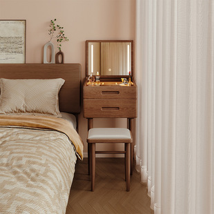 实木梳妆台小型卧室迷你极窄床头柜化妆台一体翻盖化妆桌镜小户型