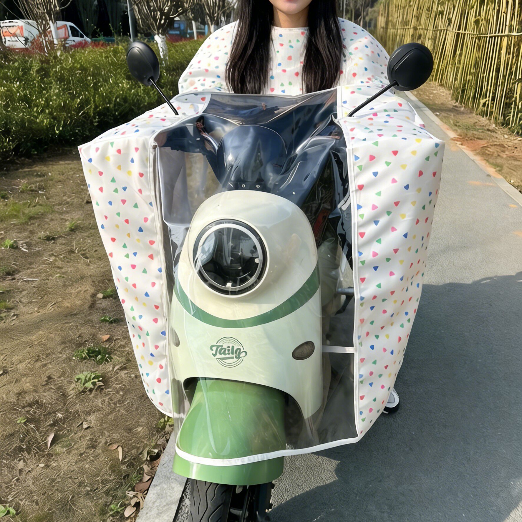 小黄蟹电动车挡风被三角涂鸦透明前挡风罩四季通用防风防雨