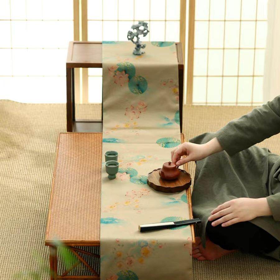 云纱茶席新中式禅意双面桌旗布复古高档防水干泡盘布垫茶道配件