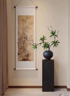 宅寂风中式黑色陶瓷花瓶摆件枯藤仿真花客厅玄关酒店餐桌名宿装饰