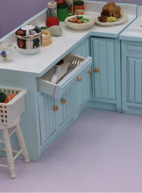 1：12娃屋厨娃房角摆件模A865-4-B型DOLLHOUSE仿真转橱柜1蓝色灶