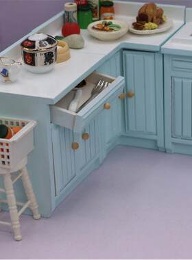 1：12娃屋厨娃房角摆件模A865-4-B型DOLLHOUSE仿真转橱柜1蓝色灶