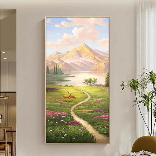 现代简约玄关装饰画入户正对门墙壁画走廊过道挂画轻奢客厅风景画