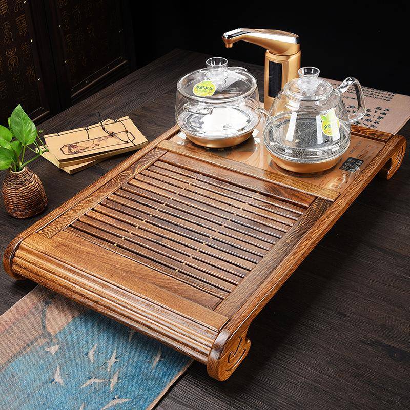鸡翅木茶盘框架四合一电茶炉茶搭木实瓷LY-8803石配茶具台套装茶