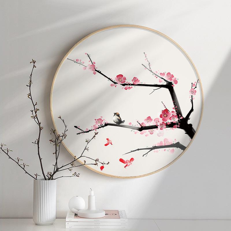 新富中式玄关圆形装画花开幅贵饰客厅茶室书玉堂富贵房壁画单走廊