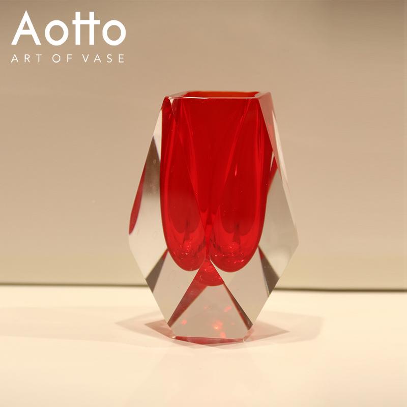 艺术琉璃桌水晶几何意形花瓶客厅茶几ODV5432-样板房插花装饰花创