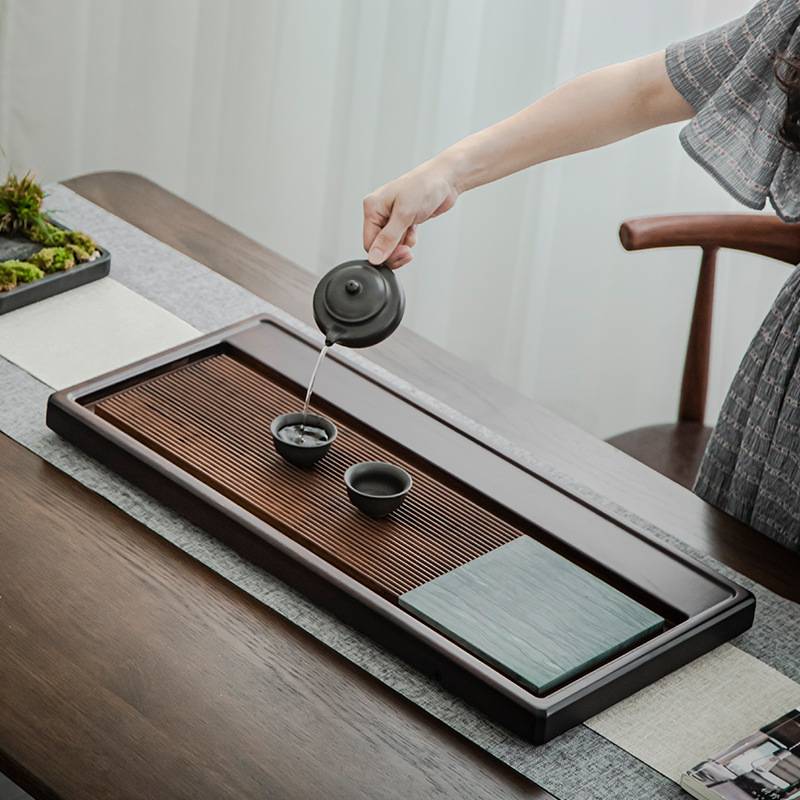 重竹茶盘简约澜溪楠竹茶盘方形排水式茶海托盘办公家用密胺茶盘