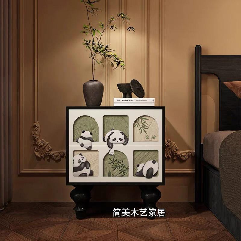yhu古法房式抽卧室家用床边柜复奶油风床头柜间屉柜多功QKJ能斗柜