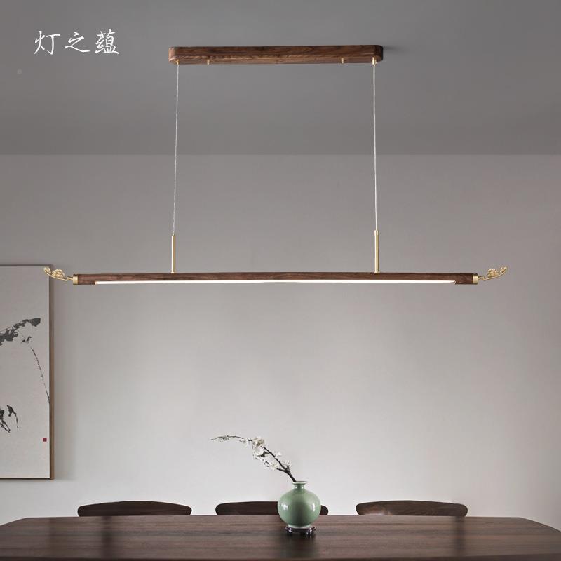 中式茶全81036铜吊灯古典长乌檀木茶桌简约新方形办公室灯LED室餐