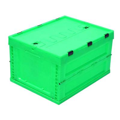 500-300绿色拦腰式折叠塑料箱 可折叠工业周转箱 PP折叠塑料箱子