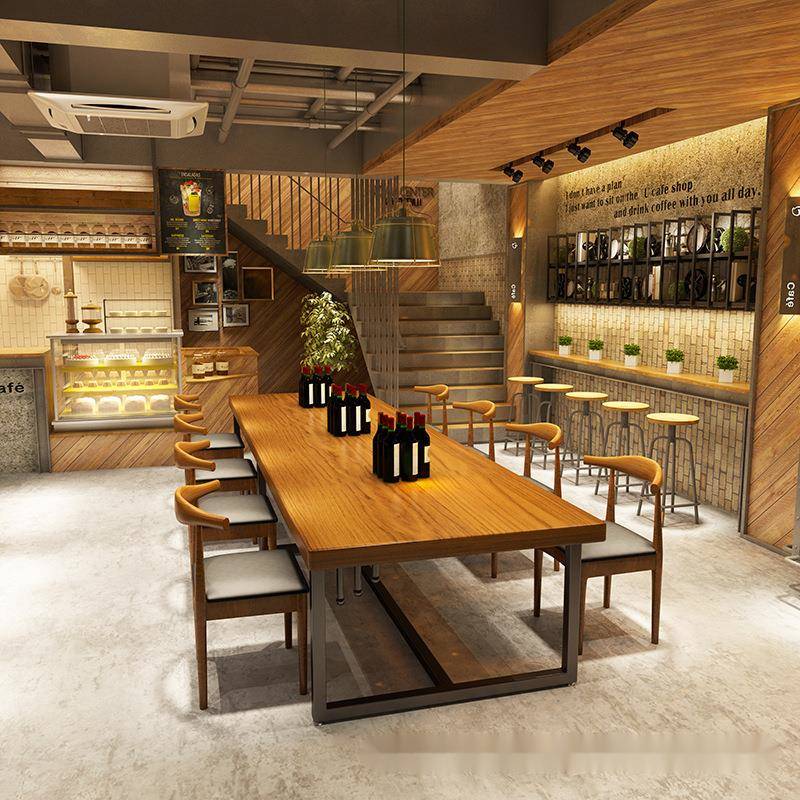 工业木餐桌大餐厅酒庄铁艺复风实古简约办公长桌实木型餐OSJ桌椅