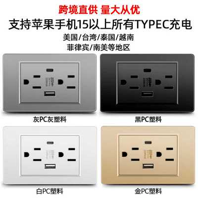 美标110V南美usbtypec充电面板16A美式墨西哥插座泰式