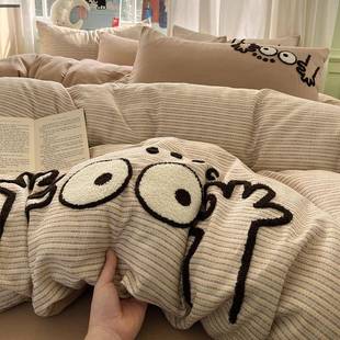 类全棉双yGxYeryC层通纱毛巾绣四件套纯棉A小清新印花亲肤卡学件