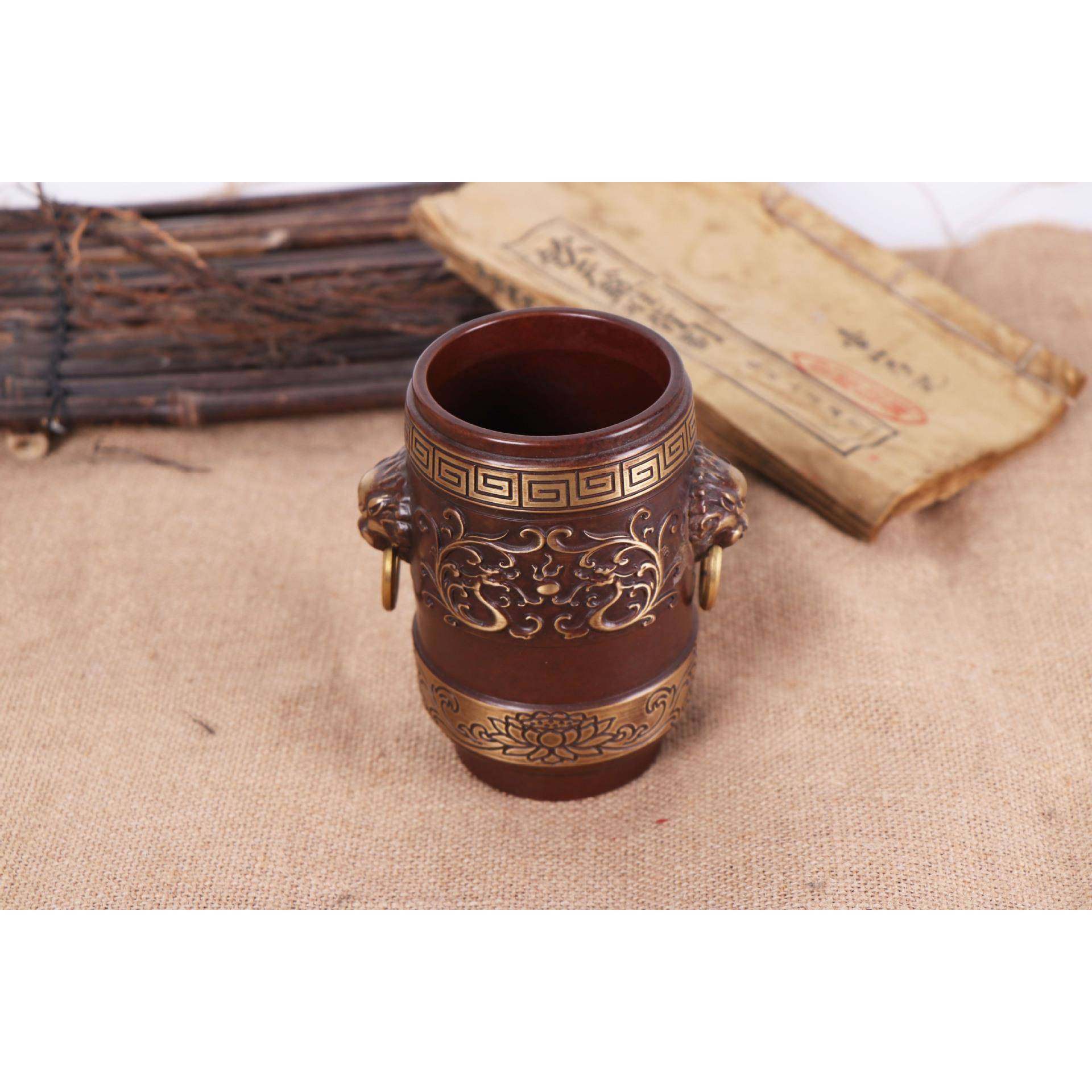 桌杨记花复古铜面办公摆件铜笔筒狮头莲笔筒0117铜笔筒,畜牧/养殖物资,特种养殖设备,淘宝优惠券,粉丝福利购,淘宝优惠卷