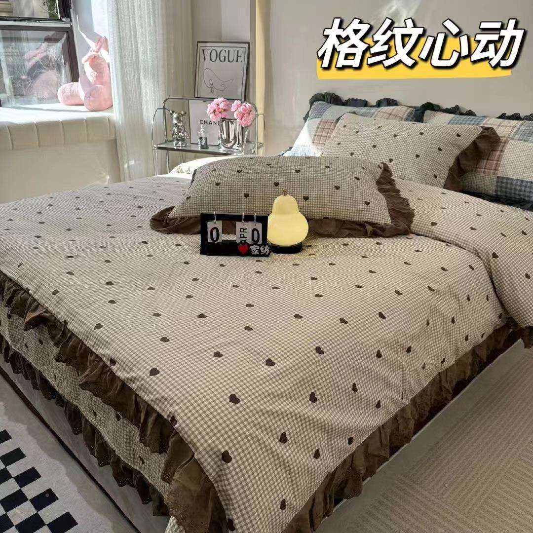 A类三全法式床盖件套夹棉加厚高温砂洗纯棉SPZ棉四大件套可机洗四