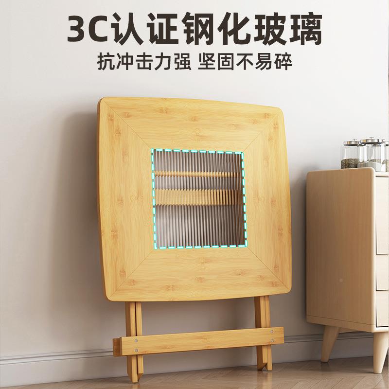 原木奶油风钢化玻璃31650商用餐桌方小户型折叠桌子家饭用桌加加