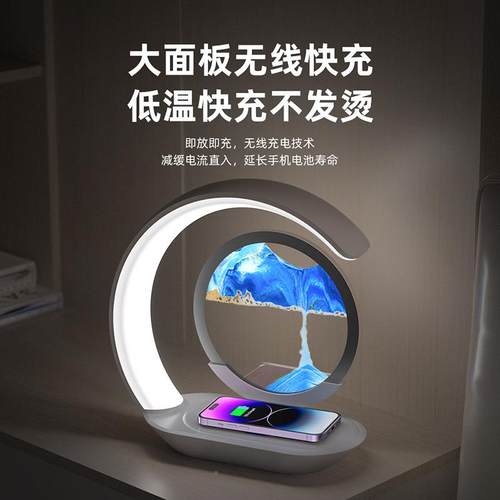新款意流沙347面画手夜灯机无线充台灯3D立体桌沙创漏摆件氛围夜