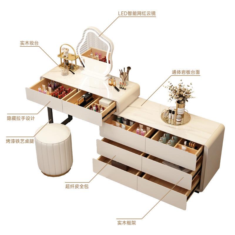 现奶代简约实木梳妆台斗一柜体卧室黑色化油妆桌DPQ风岩板网红化