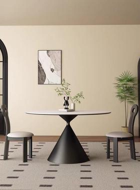 法式谈桌岩板形餐纯白色现洽桌代简约圆wWHp2H8C桌圆小户型家用饭