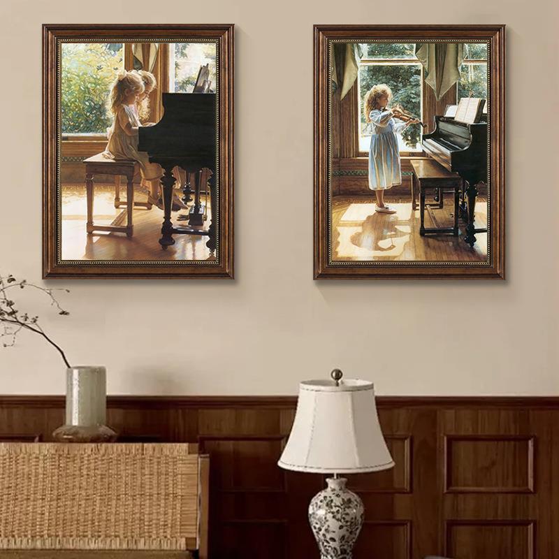 钢美式复古艺房术装饰琴小众油画音乐FM800105琴挂画欧式客厅沙发