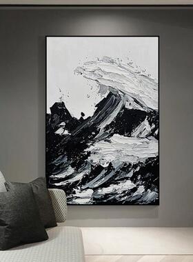 沧海现代极简抽象挂大QX202203装画饰黑白灰肌理感壁画简约客厅玄