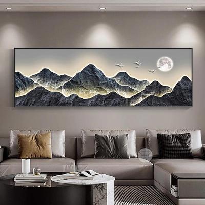 背有靠山ZZF现代轻奢客发装挂饰画新中式山水沙画茶厅室办公室墙